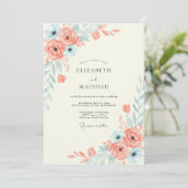 Invitation Mariage Fleur Corail Aqua (Debout devant)