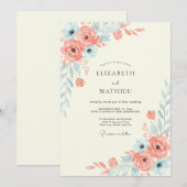 Invitation Mariage Fleur Corail Aqua (Devant / Derrière)