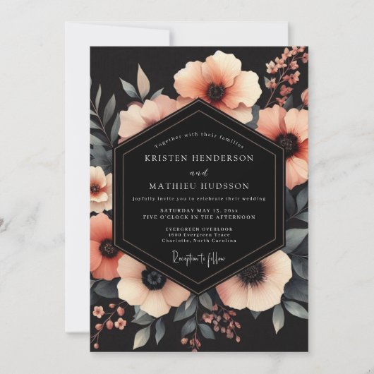 Invitation Mariage Fleur Corail Clair-Obscur (Devant)