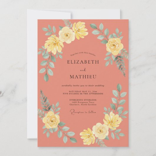 Invitation Mariage Fleur Corail Jaune (Devant)