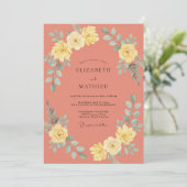 Invitation Mariage Fleur Corail Jaune (Debout devant)