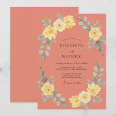 Invitation Mariage Fleur Corail Jaune (Devant / Derrière)