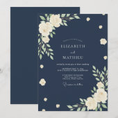 Invitation Mariage Fleur Crème Douce de Minuit (Devant / Derrière)