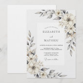 Invitation Mariage Fleur Crème Peint à la Main (Devant / Derrière)