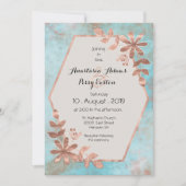 Invitation Mariage Fleur Cuivre sur Aquarelle Sarcelle (Devant)