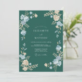 Invitation Mariage Fleur Cyan foncé (Debout devant)