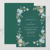 Invitation Mariage Fleur Cyan foncé (Devant / Derrière)