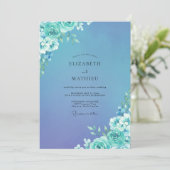 Invitation Mariage Fleur Cyan Periwinkle (Debout devant)