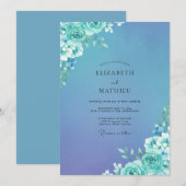 Invitation Mariage Fleur Cyan Periwinkle (Devant / Derrière)