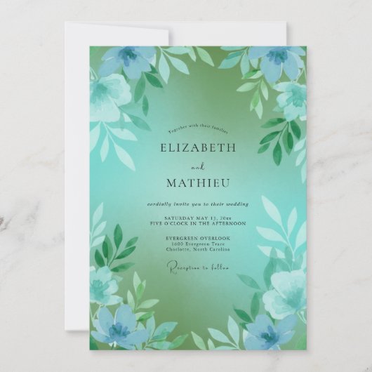 Invitation Mariage Fleur Cyan Seafoam (Devant)