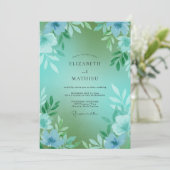 Invitation Mariage Fleur Cyan Seafoam (Debout devant)