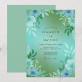 Invitation Mariage Fleur Cyan Seafoam (Devant / Derrière)