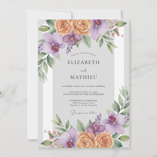 Invitation Mariage Fleur d'Abricot Améthyste (Devant)