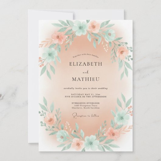 Invitation Mariage Fleur d'Abricot Menthe (Devant)