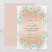 Invitation Mariage Fleur d'Abricot Menthe (Devant / Derrière)