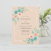 Invitation Mariage Fleur d'Abricot Turquoise (Debout devant)