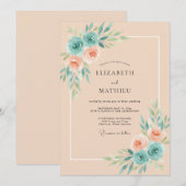 Invitation Mariage Fleur d'Abricot Turquoise (Devant / Derrière)