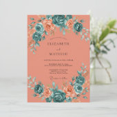 Invitation Mariage Fleur d'Abricot Turquoise (Debout devant)