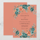 Invitation Mariage Fleur d'Abricot Turquoise (Devant / Derrière)