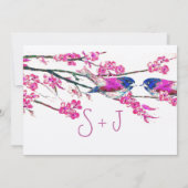 Invitation Mariage Fleur d'Achillée Rose Bleu Marine Oiseau d (Dos)
