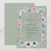 Invitation Mariage Fleur d'Acier Céladon (Devant / Derrière)