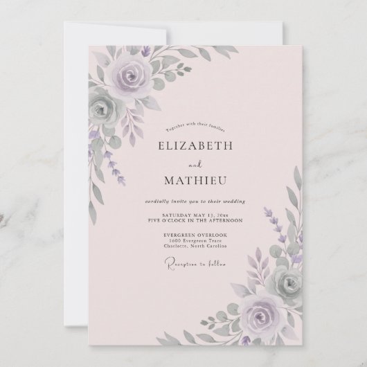 Invitation Mariage Fleur d'Améthyste Argentée (Devant)