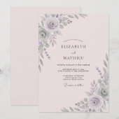 Invitation Mariage Fleur d'Améthyste Argentée (Devant / Derrière)