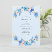 Invitation Mariage Fleur d'Anémone Azur et Pêche (Debout devant)