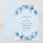 Invitation Mariage Fleur d'Anémone Azur et Pêche (Devant / Derrière)
