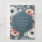 Invitation Mariage Fleur d'Anémone Bleu Ardoise (Devant)