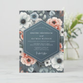 Invitation Mariage Fleur d'Anémone Bleu Ardoise (Debout devant)