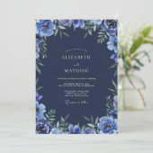 Invitation Mariage Fleur d'anémone cobalt (Debout devant)