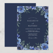 Invitation Mariage Fleur d'anémone cobalt (Devant / Derrière)