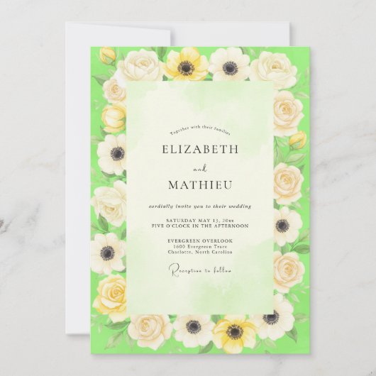 Invitation Mariage Fleur d'Anémone Crème et Citron (Devant)