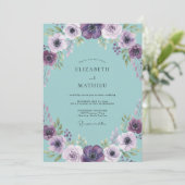 Invitation Mariage Fleur d'Anémone Lilas Aqua (Debout devant)