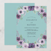 Invitation Mariage Fleur d'Anémone Lilas Aqua (Devant / Derrière)