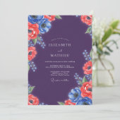 Invitation Mariage Fleur d'Anémone Rouge Plum (Debout devant)