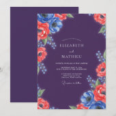 Invitation Mariage Fleur d'Anémone Rouge Plum (Devant / Derrière)