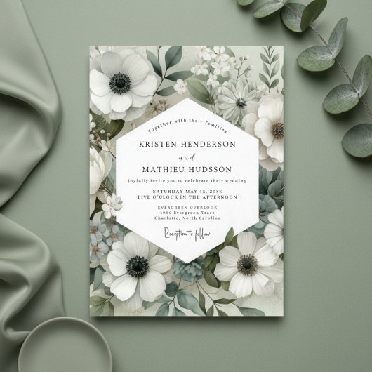 Invitation Mariage Fleur d'Anémone Sauge