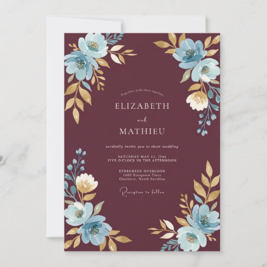 Invitation Mariage Fleur d'Aqua Bourgeon (Devant)