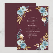 Invitation Mariage Fleur d'Aqua Bourgeon (Devant / Derrière)