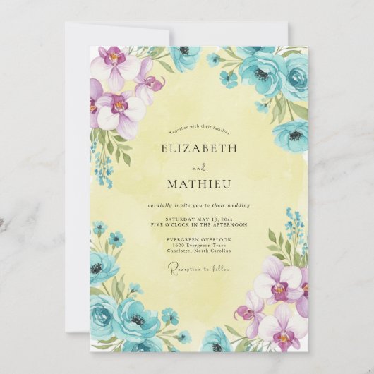 Invitation Mariage Fleur d'Aqua Lilas (Devant)