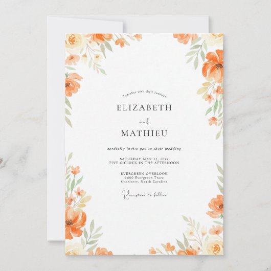 Invitation Mariage Fleur d'Aquarelle Abricot (Devant)