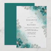Invitation Mariage Fleur d'Aquarelle Sarcelle (Devant / Derrière)