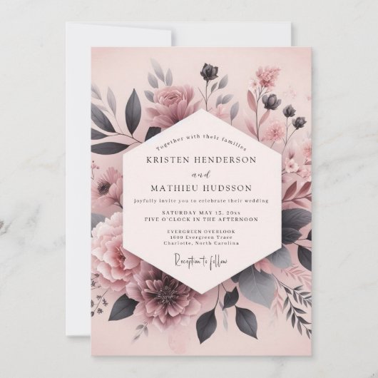 Invitation Mariage Fleur d'Ash Rose Poussiéreuse (Devant)