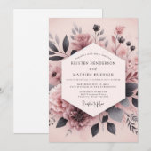 Invitation Mariage Fleur d'Ash Rose Poussiéreuse (Devant / Derrière)