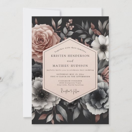 Invitation Mariage Fleur d'Ash Rose Sombre (Devant)