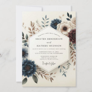 Invitation Mariage Fleur d'Automne Bleu Poussiéreux