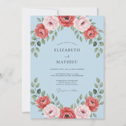 Invitation Mariage Fleur d'Azur Cramoisi (Devant)