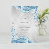 Invitation Mariage Fleur d'Azure Argenté (Debout devant)